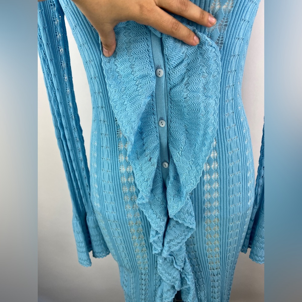 3136. Ruffled Knit Midi Button Front Cardigan - image 6